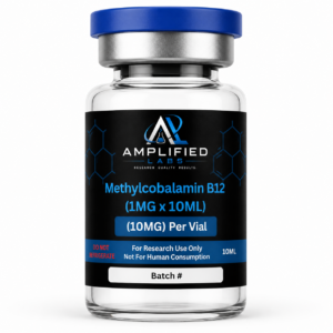 Methylcobalamin B12 research compound vial studied for its role in vitamin B12–dependent biochemical and enzymatic pathway research, for in vitro laboratory use