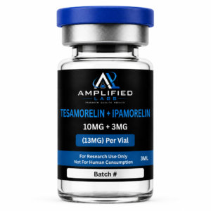 Tesamorelin 10mg and Ipamorelin 3mg peptide blend vial Amplified Labs research-use-only lyophilized powder
